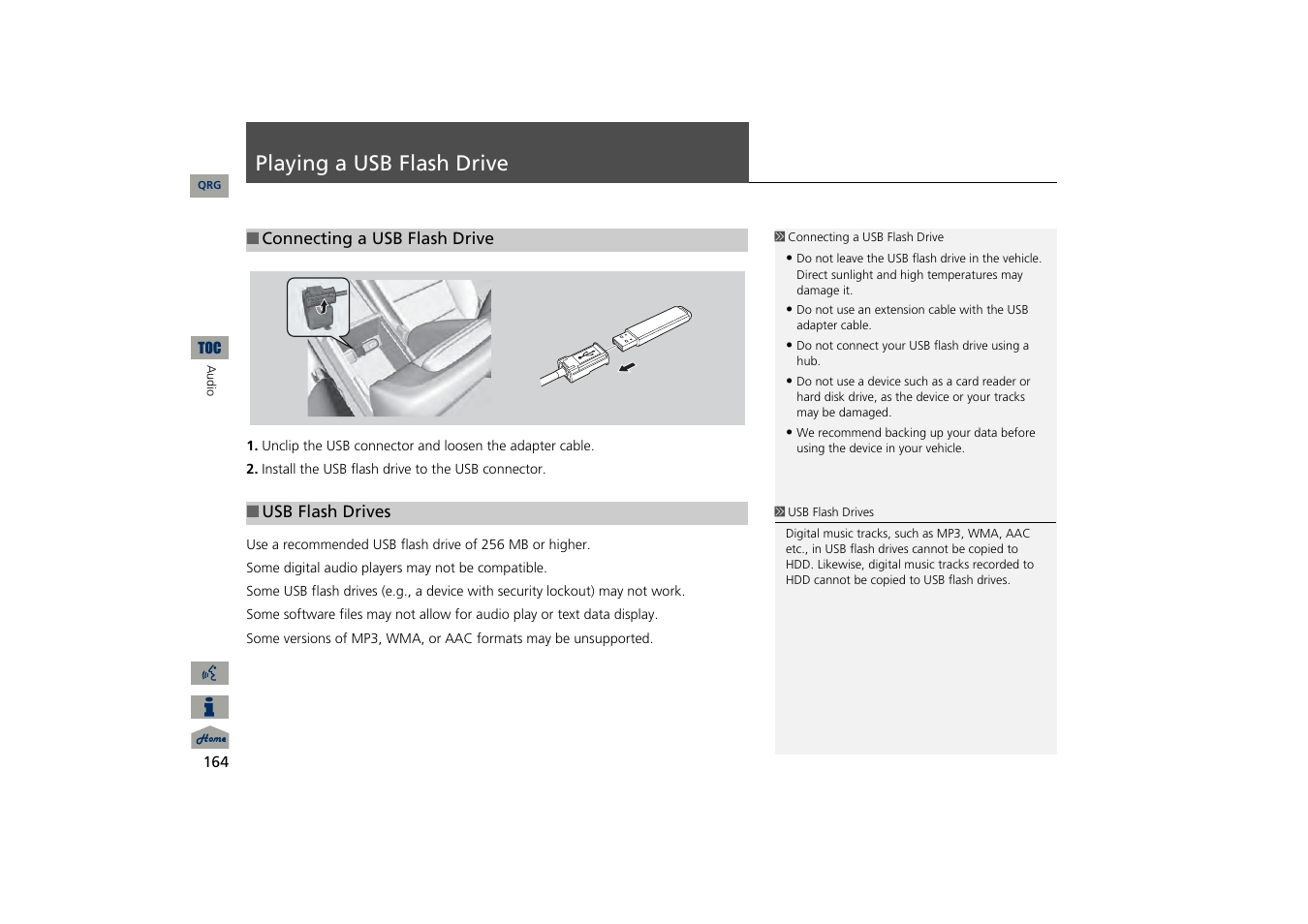 Playing a usb flash drive, P164) | Acura 2013 TSX Navigation User Manual | Page 165 / 252