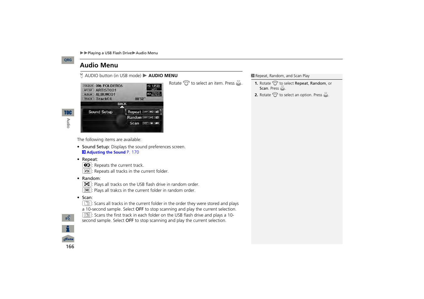 Audio menu, 2 audio menu, P. 166 | Acura 2013 TSX Navigation User Manual | Page 167 / 252