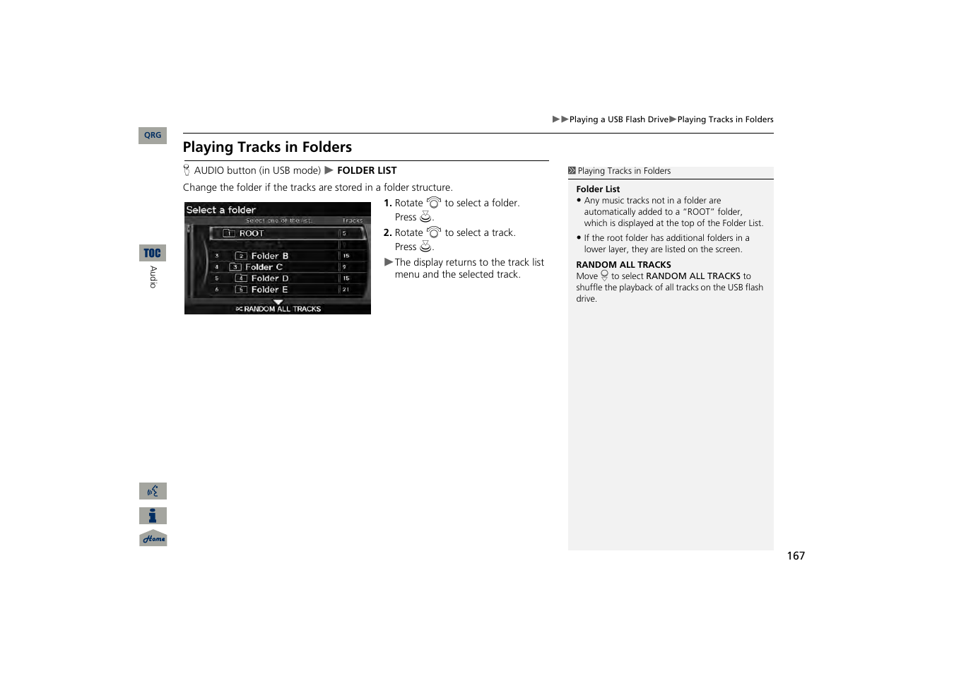 Playing tracks in folders, 2 playing tracks in folders, P. 167 | Acura 2013 TSX Navigation User Manual | Page 168 / 252