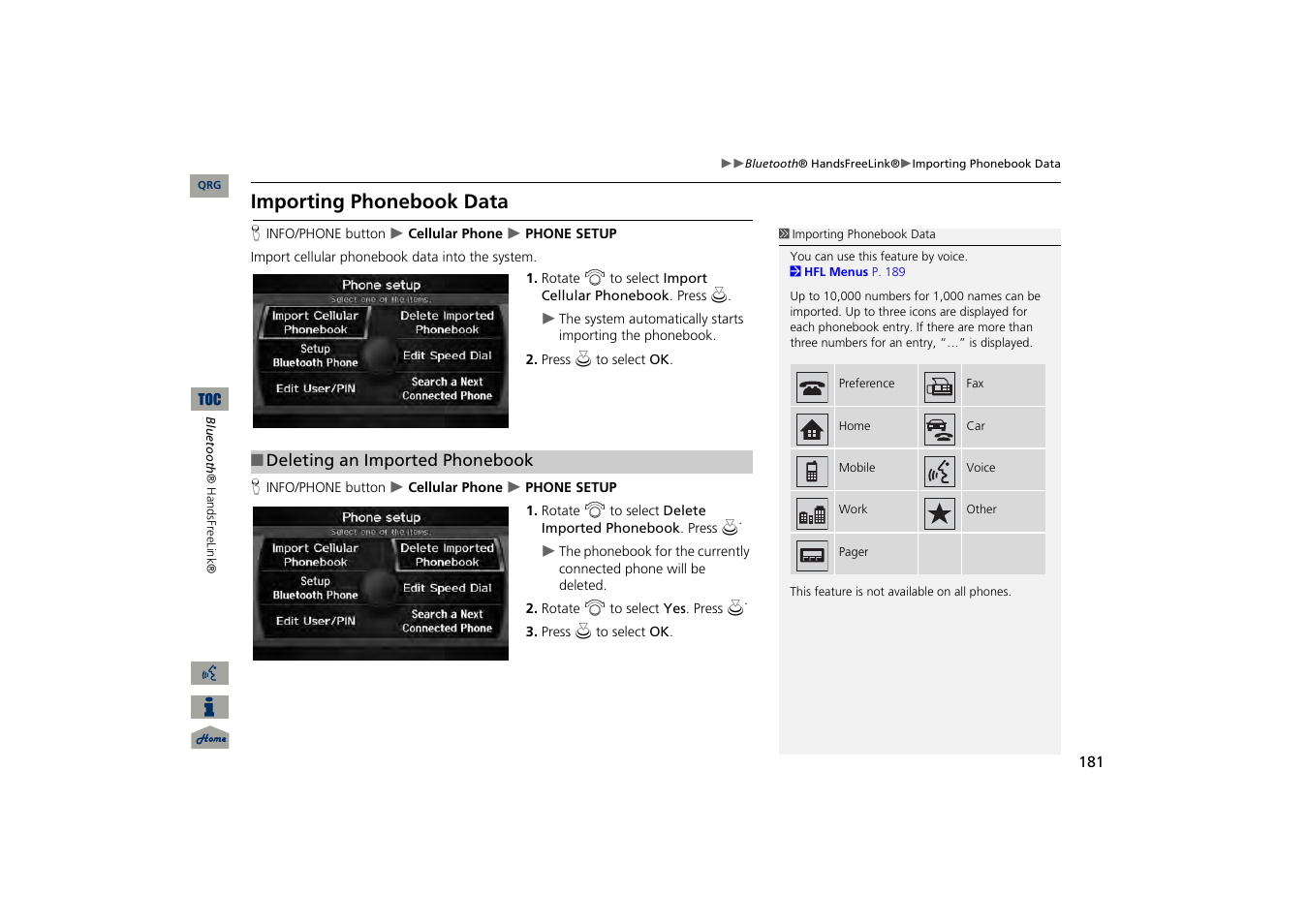 Importing phonebook data | Acura 2013 TSX Navigation User Manual | Page 182 / 252