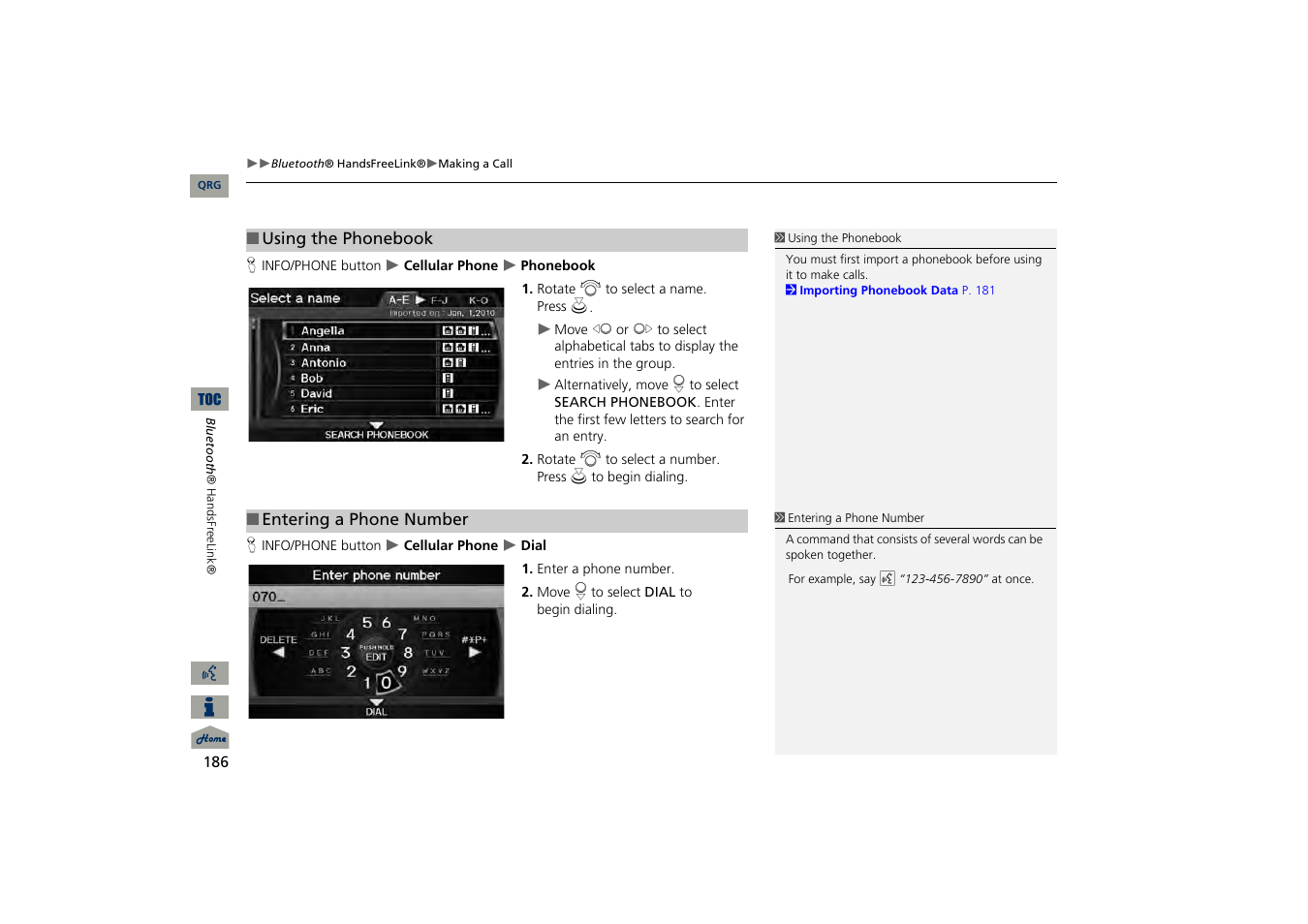 2 using the phonebook, P. 186, 2 entering a phone number | Acura 2013 TSX Navigation User Manual | Page 187 / 252