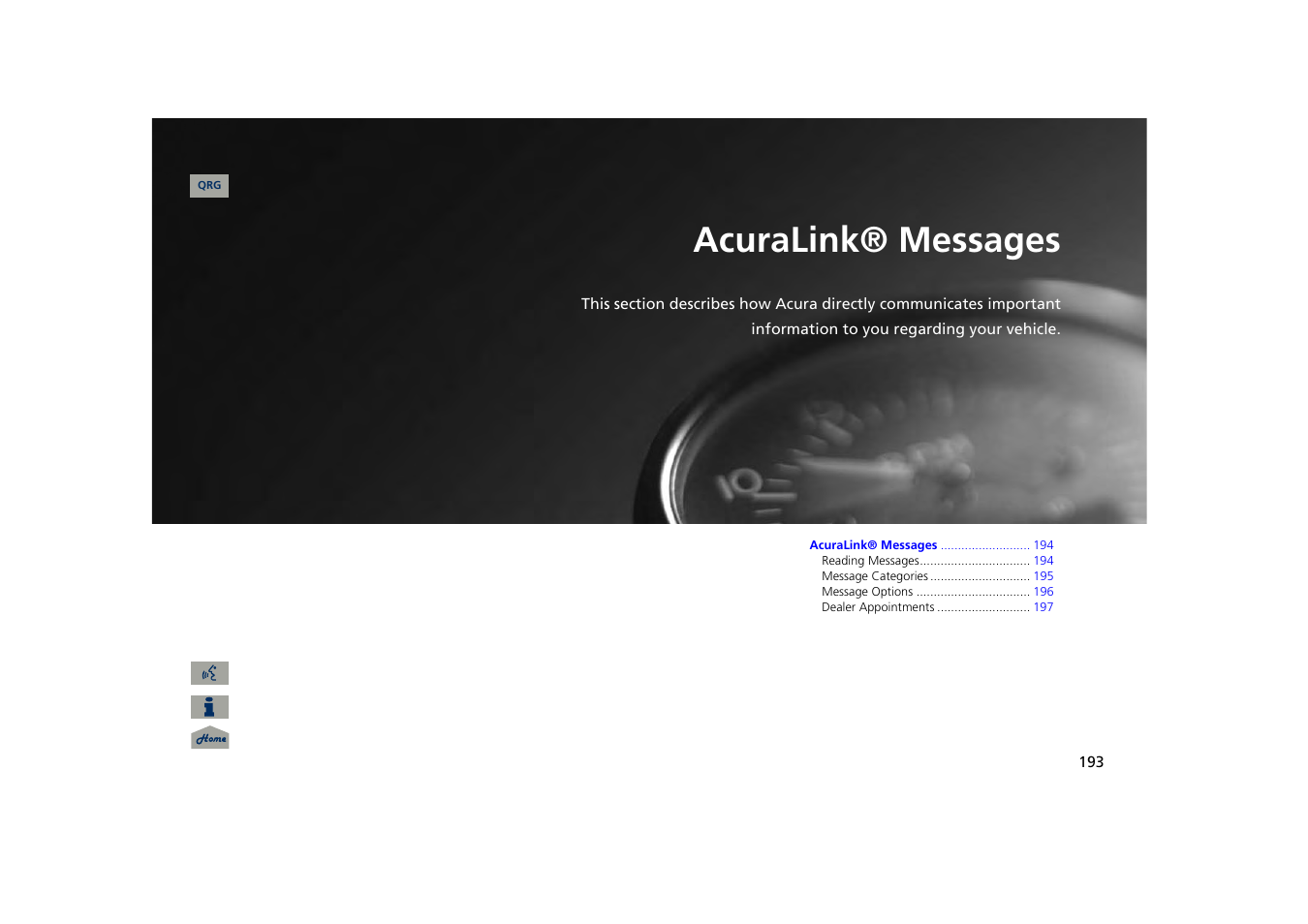 Acuralink® messages, 2 acuralink® messages p. 193, P.193 | Acura 2013 TSX Navigation User Manual | Page 194 / 252