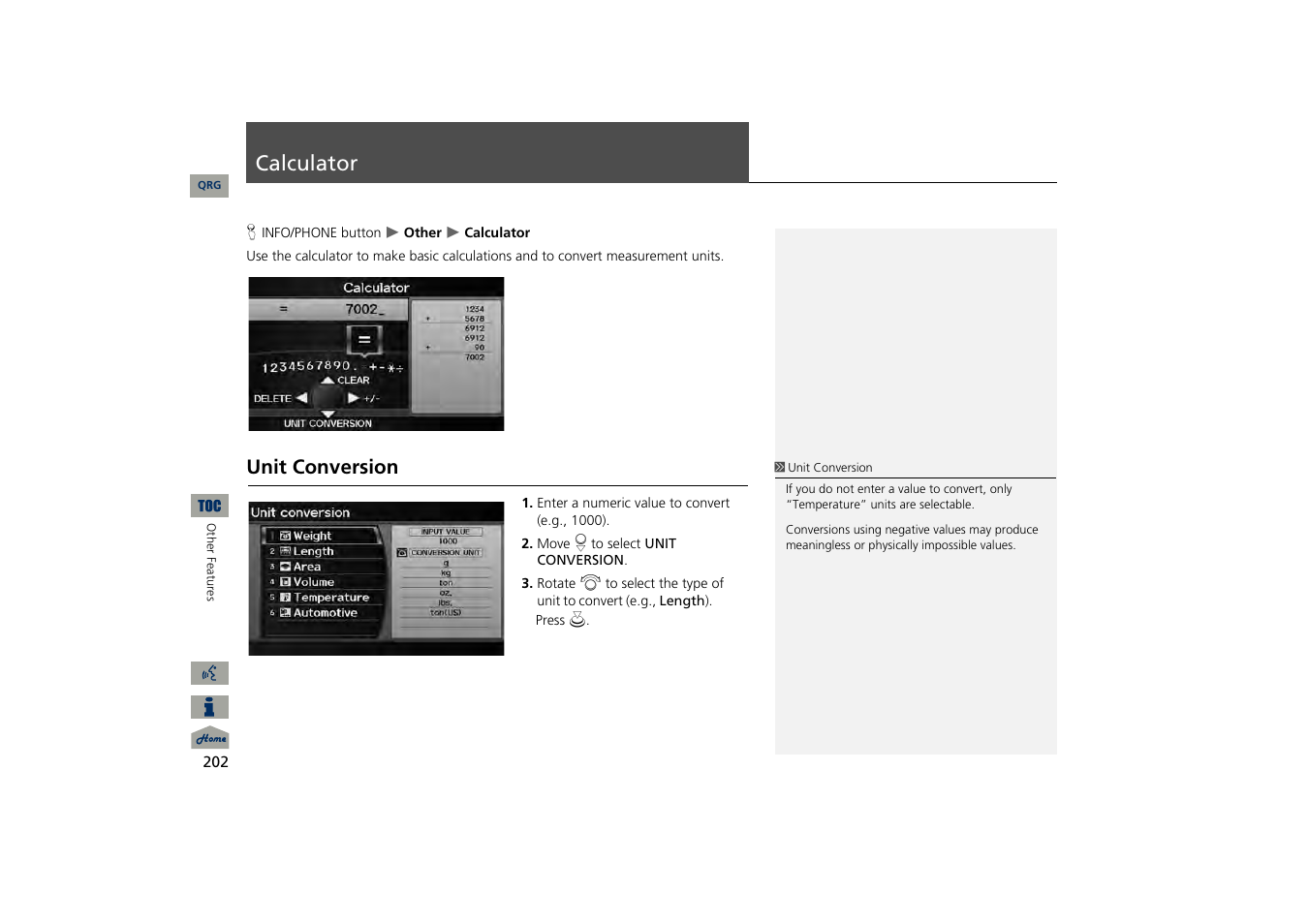 Calculator, Unit conversion | Acura 2013 TSX Navigation User Manual | Page 203 / 252