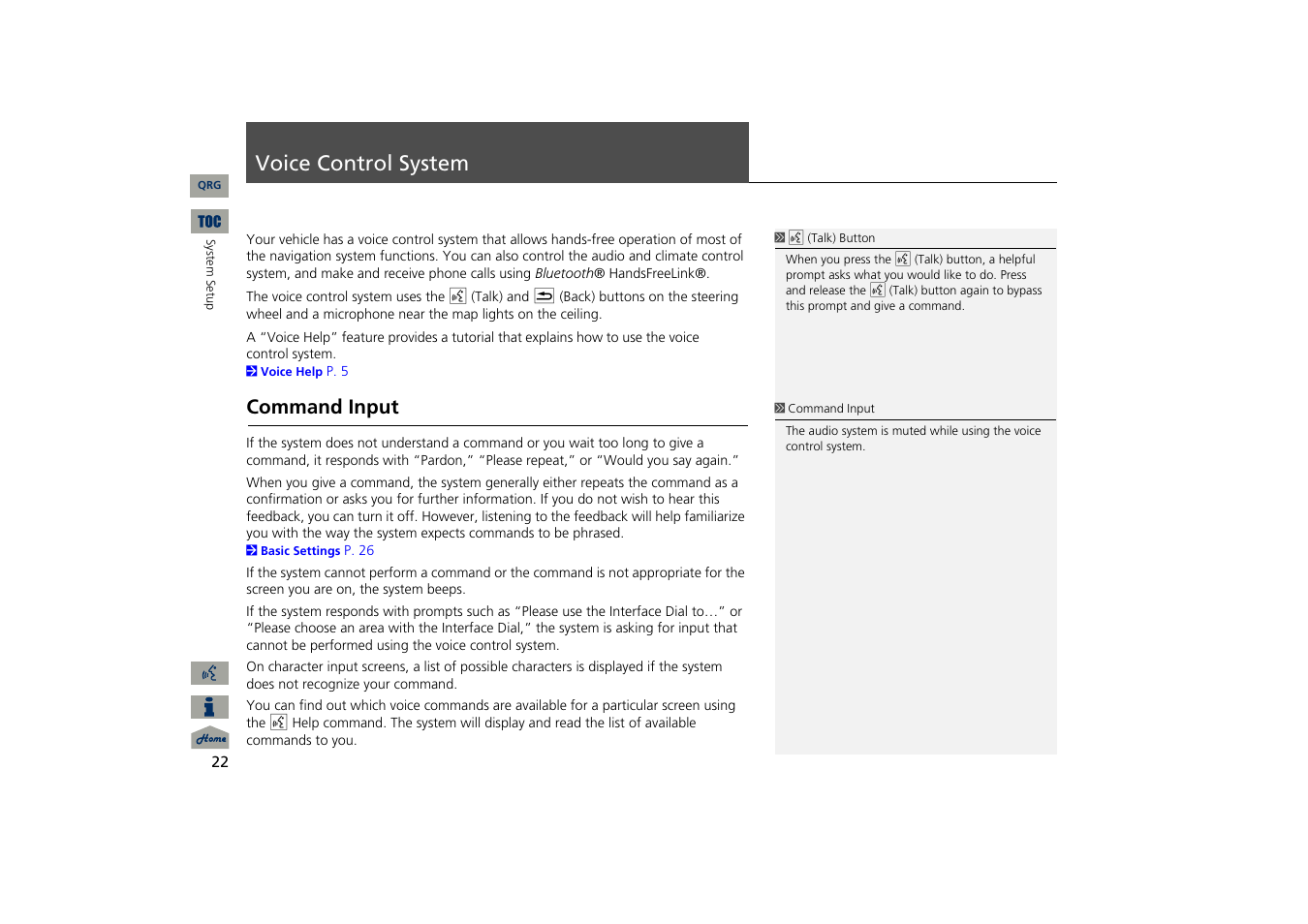 Voice control system, Command input, P22) | Control | Acura 2013 TSX Navigation User Manual | Page 23 / 252