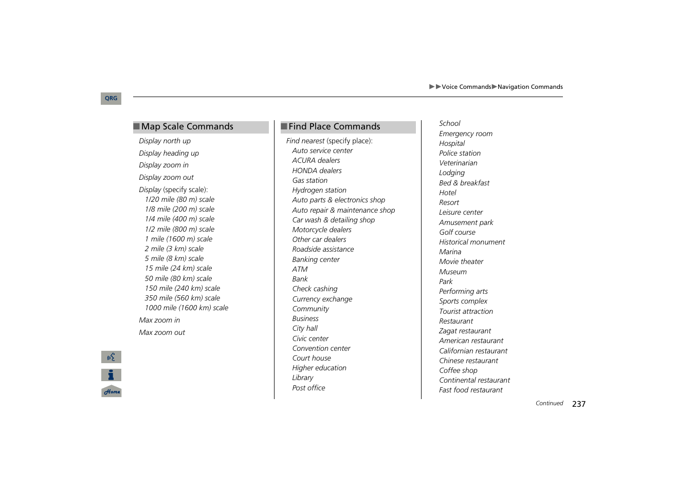 2 map scale commands p. 237 | Acura 2013 TSX Navigation User Manual | Page 238 / 252