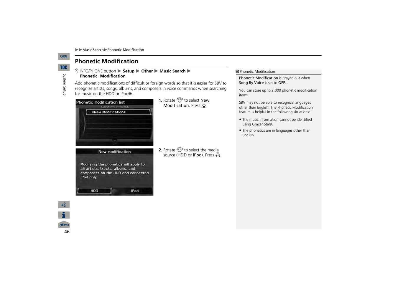 Phonetic modification, 2 phonetic modification, P. 46 | Acura 2013 TSX Navigation User Manual | Page 47 / 252