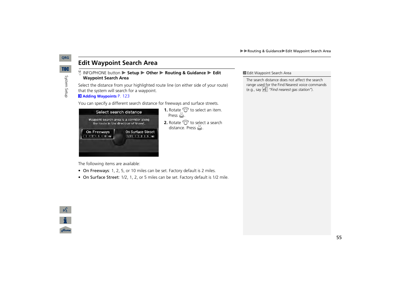 Edit waypoint search area, 2 edit waypoint search area, P. 55 | Acura 2013 TSX Navigation User Manual | Page 56 / 252