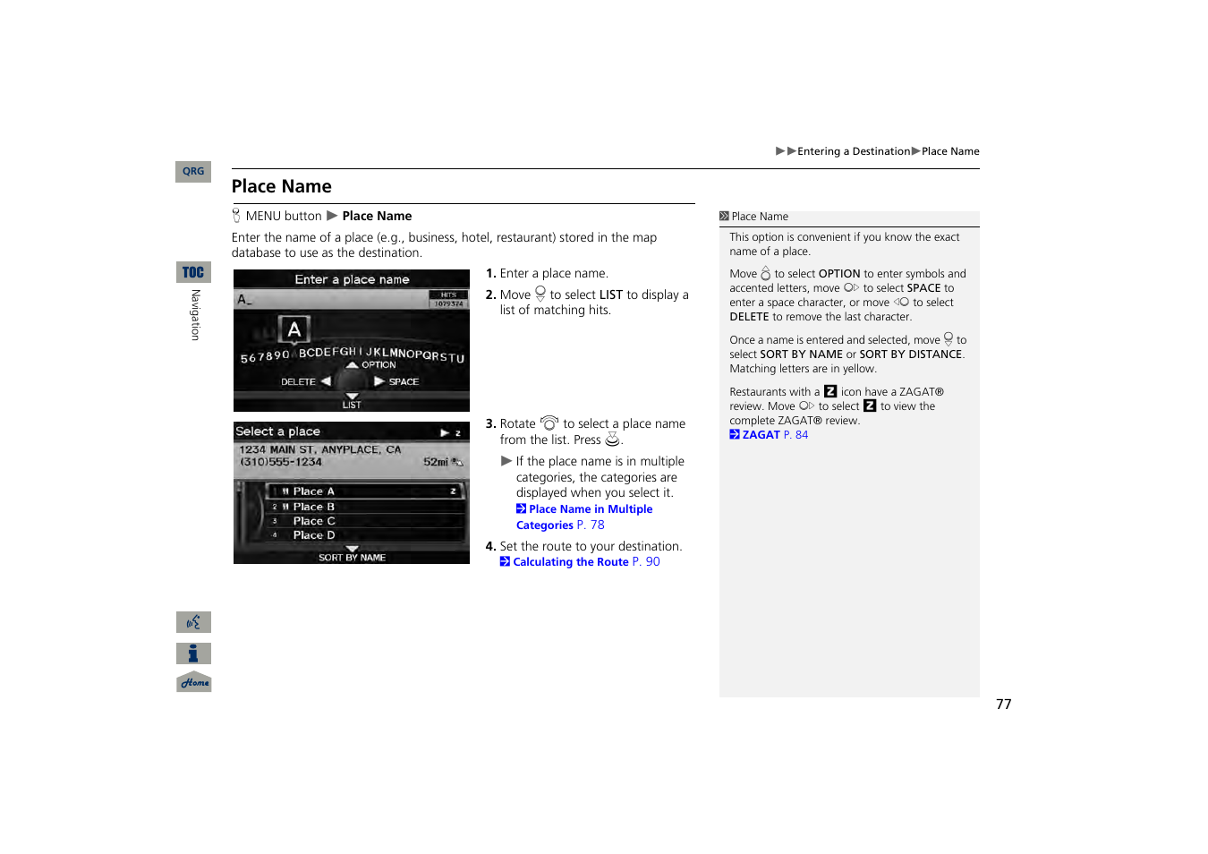 Place name, 2 place name, P. 77 | Acura 2013 TSX Navigation User Manual | Page 78 / 252