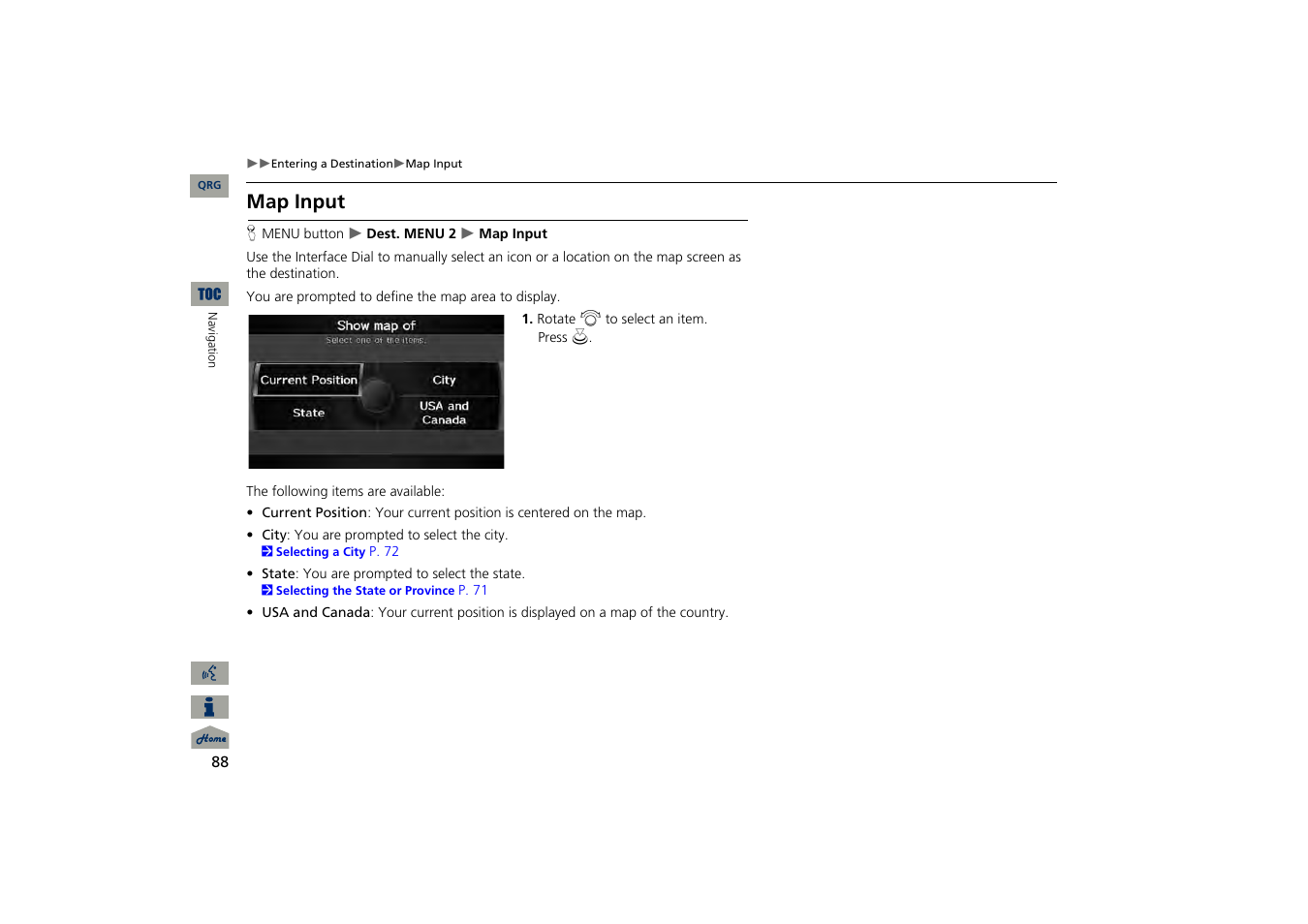 Map input, 2 map input, P. 88 | Acura 2013 TSX Navigation User Manual | Page 89 / 252