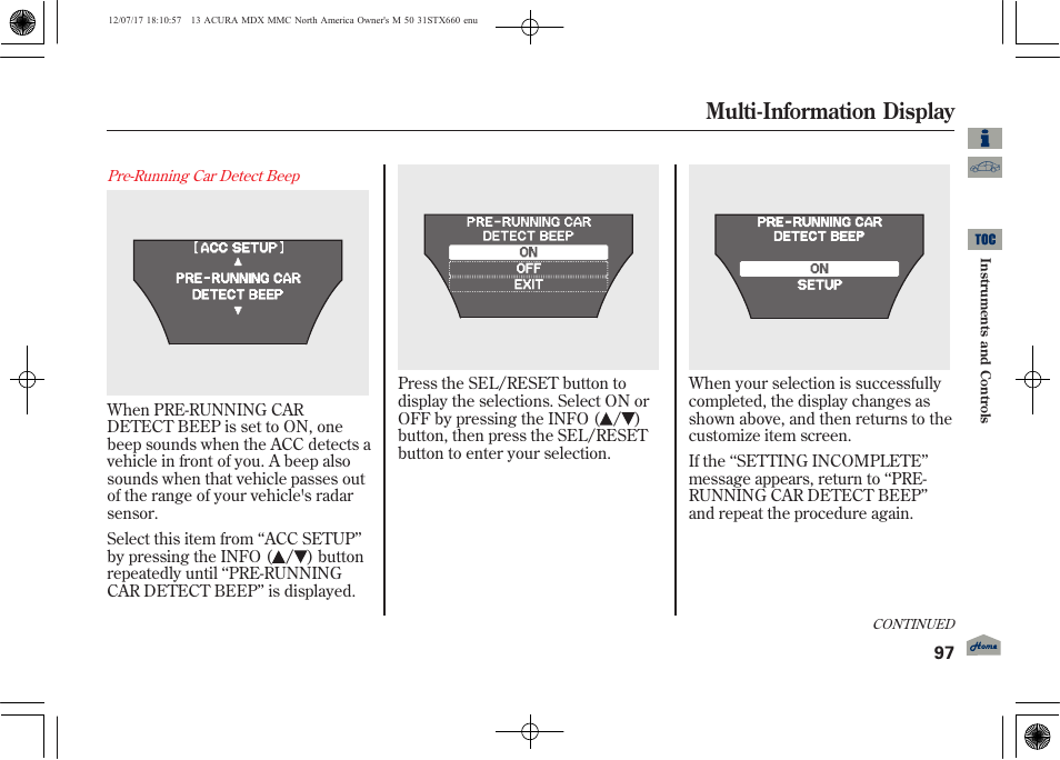 Multi-information display | Acura 2013 MDX User Manual | Page 102 / 616