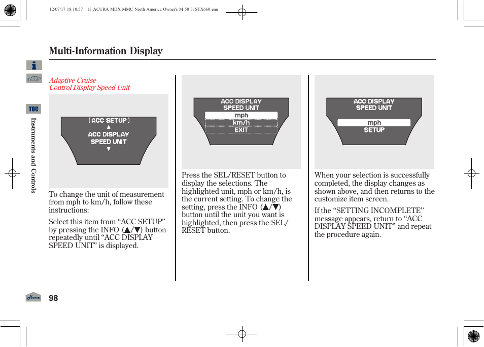 Multi-information display | Acura 2013 MDX User Manual | Page 103 / 616