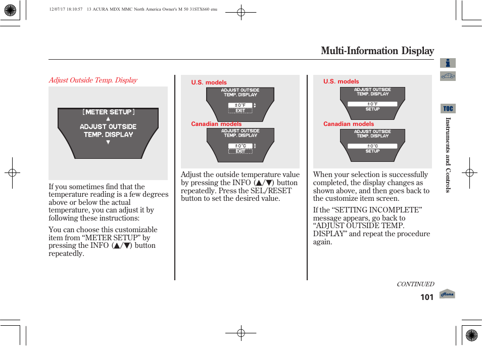 Multi-information display | Acura 2013 MDX User Manual | Page 106 / 616