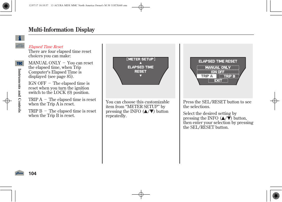 Multi-information display | Acura 2013 MDX User Manual | Page 109 / 616