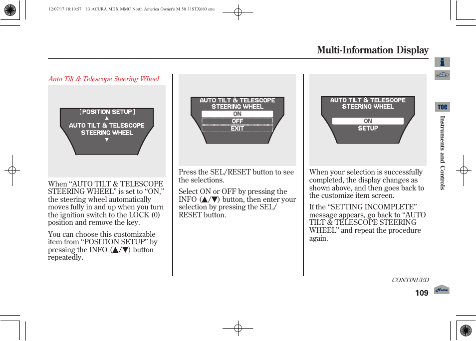 Multi-information display | Acura 2013 MDX User Manual | Page 114 / 616