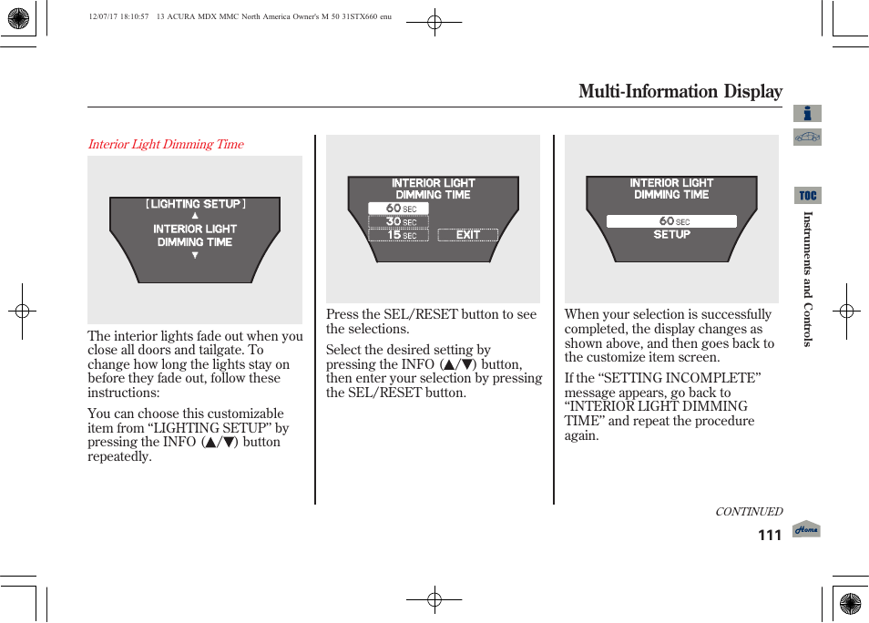 Multi-information display | Acura 2013 MDX User Manual | Page 116 / 616