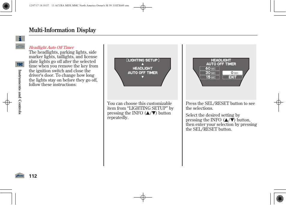 Multi-information display | Acura 2013 MDX User Manual | Page 117 / 616