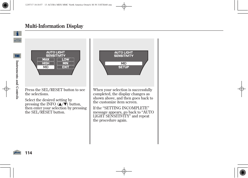 Multi-information display | Acura 2013 MDX User Manual | Page 119 / 616