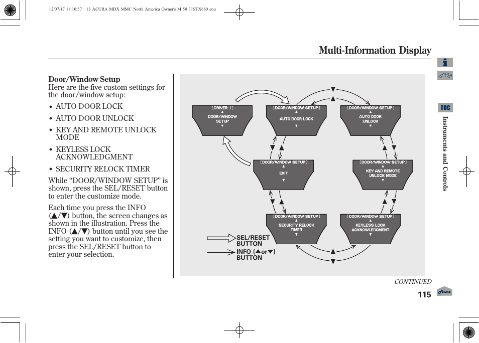 Multi-information display, 2013 mdx | Acura 2013 MDX User Manual | Page 120 / 616