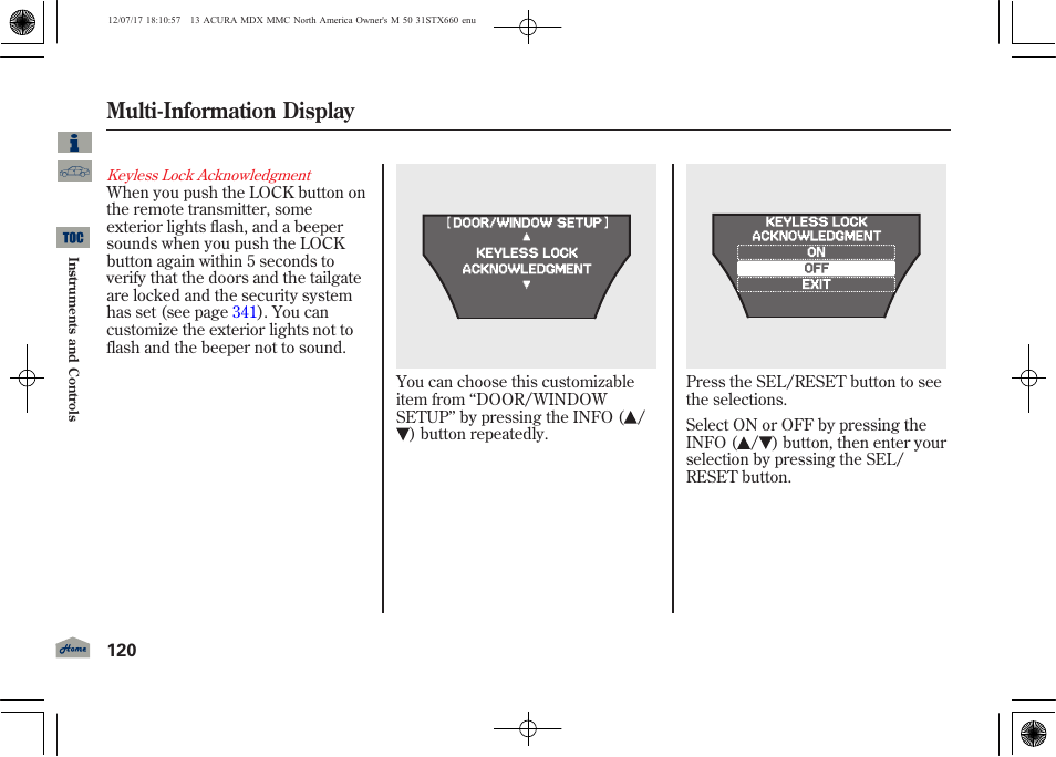 Multi-information display | Acura 2013 MDX User Manual | Page 125 / 616