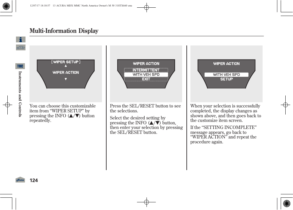 Multi-information display | Acura 2013 MDX User Manual | Page 129 / 616