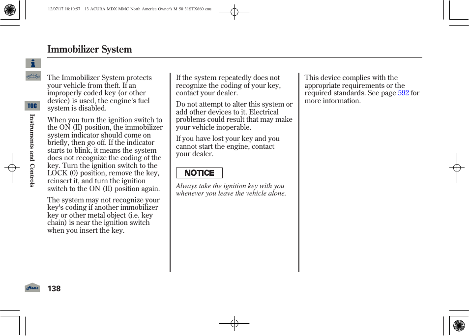 Immobilizer system | Acura 2013 MDX User Manual | Page 143 / 616