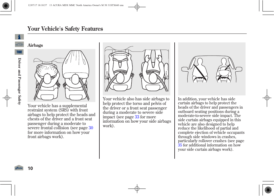 Your vehicle's safety features | Acura 2013 MDX User Manual | Page 15 / 616