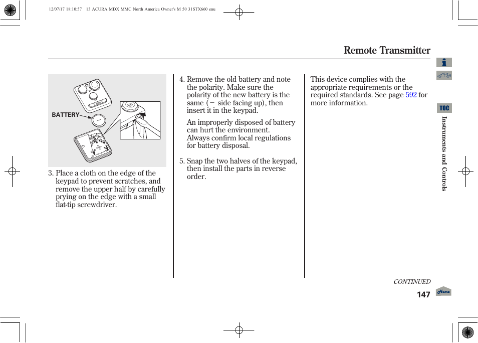 Remote transmitter | Acura 2013 MDX User Manual | Page 152 / 616