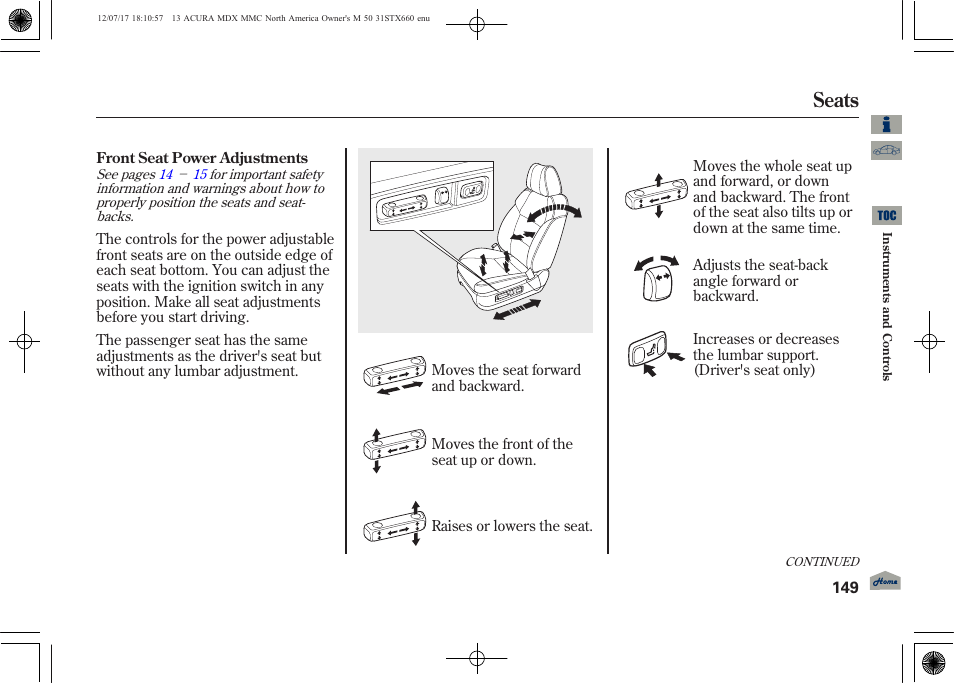 Seats | Acura 2013 MDX User Manual | Page 154 / 616