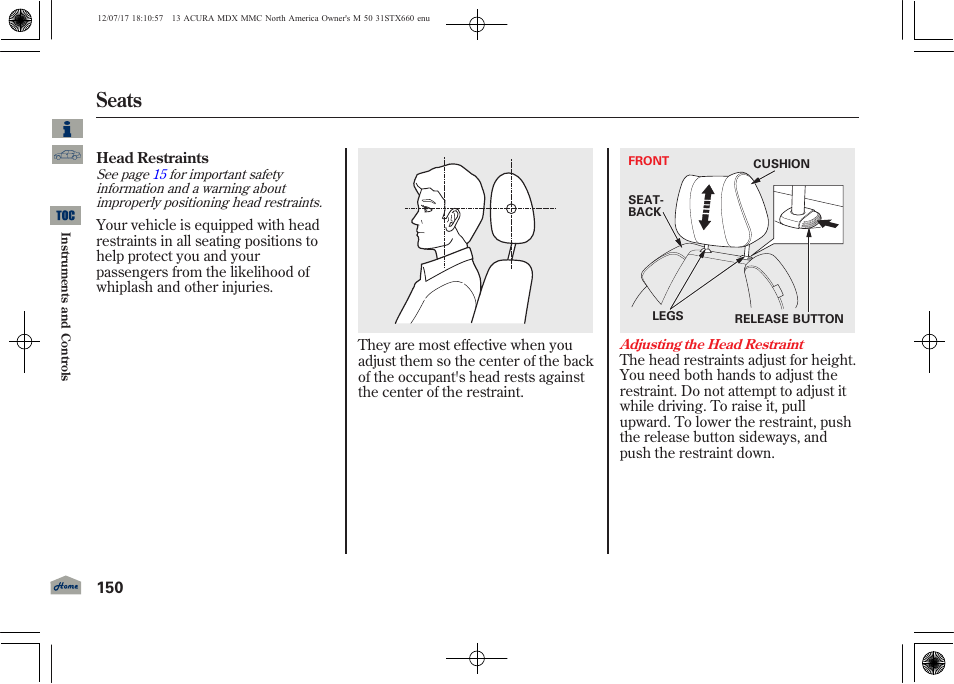 Seats | Acura 2013 MDX User Manual | Page 155 / 616