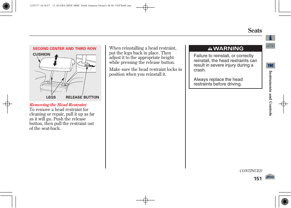 Seats | Acura 2013 MDX User Manual | Page 156 / 616