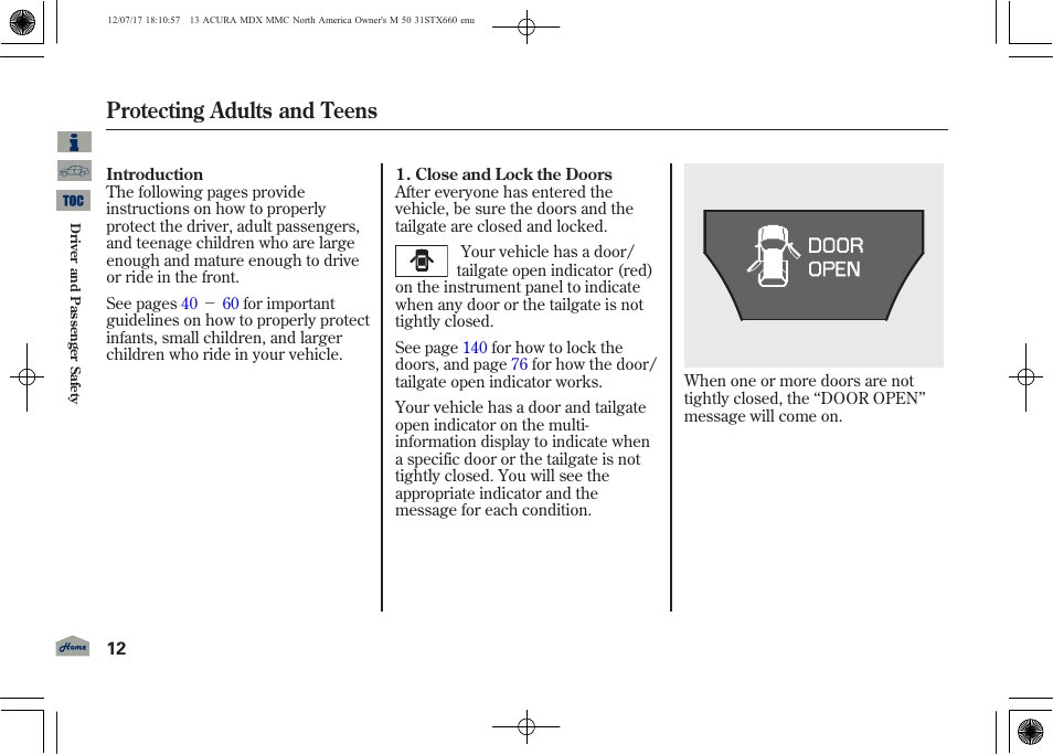 Protecting adults and teens | Acura 2013 MDX User Manual | Page 17 / 616