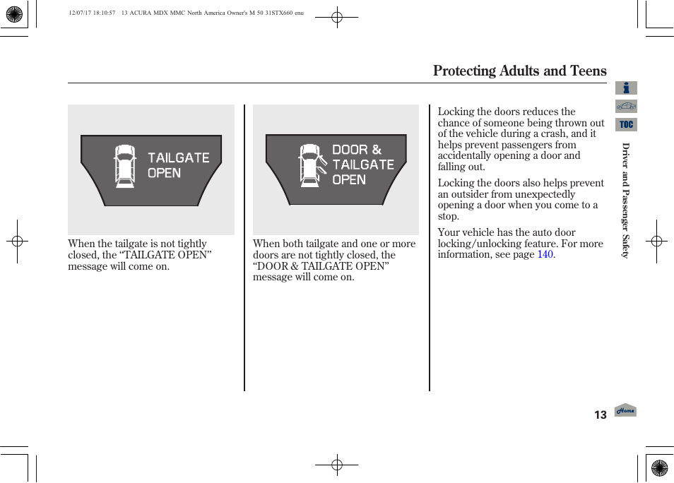 Protecting adults and teens | Acura 2013 MDX User Manual | Page 18 / 616