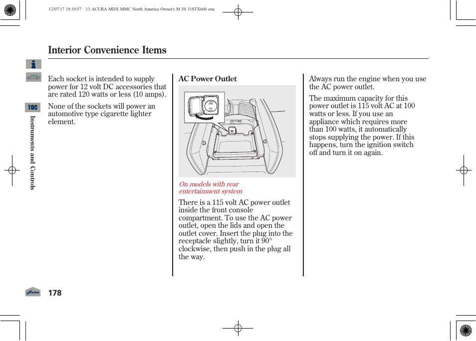 Interior convenience items | Acura 2013 MDX User Manual | Page 183 / 616