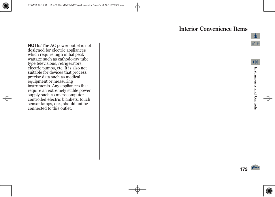 Interior convenience items | Acura 2013 MDX User Manual | Page 184 / 616