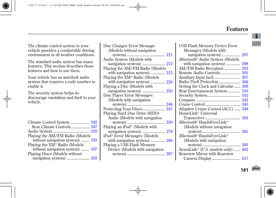 Features | Acura 2013 MDX User Manual | Page 186 / 616