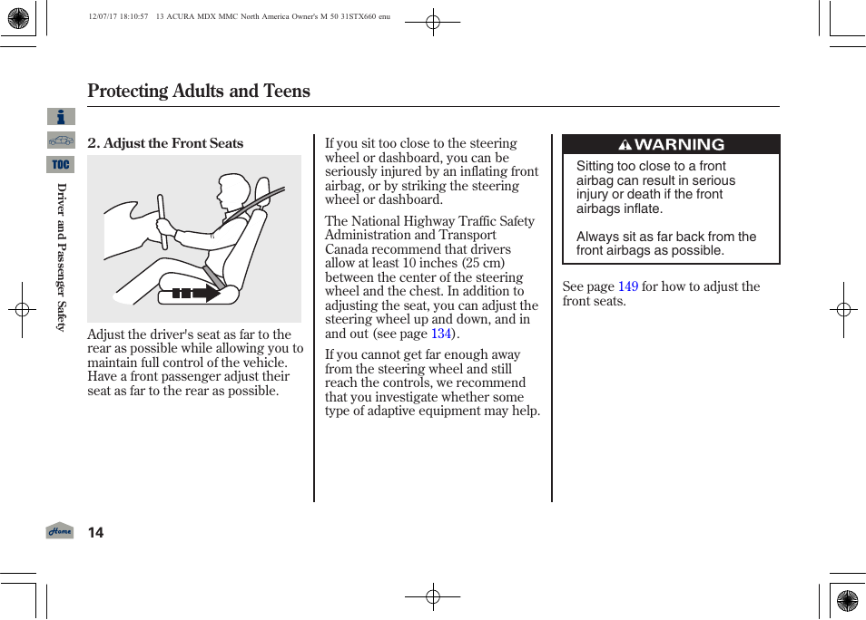 Protecting adults and teens | Acura 2013 MDX User Manual | Page 19 / 616