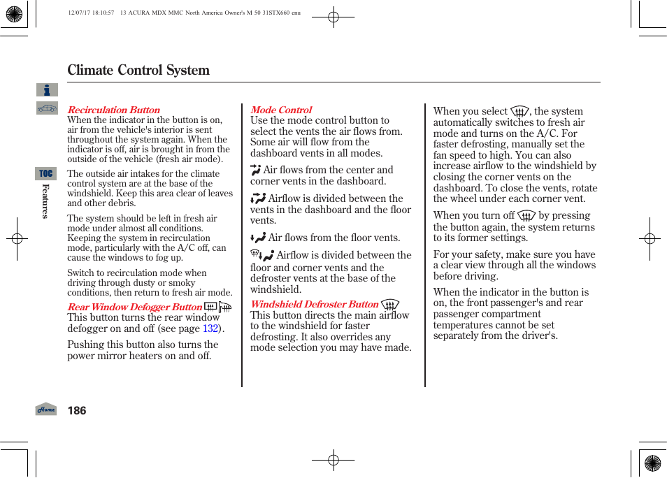 Climate control system | Acura 2013 MDX User Manual | Page 191 / 616