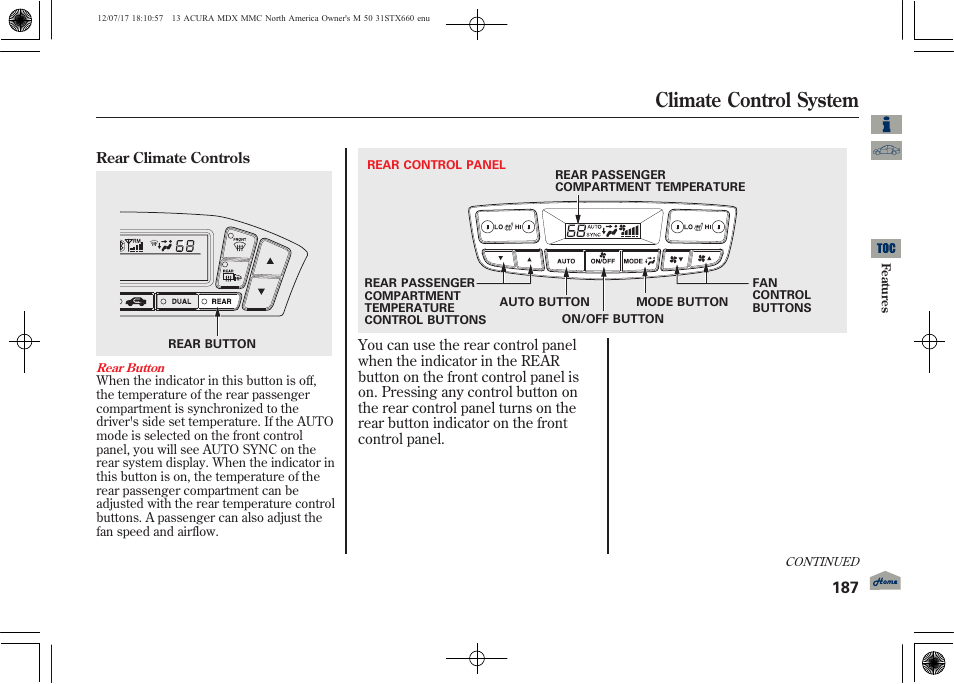 Climate control system | Acura 2013 MDX User Manual | Page 192 / 616