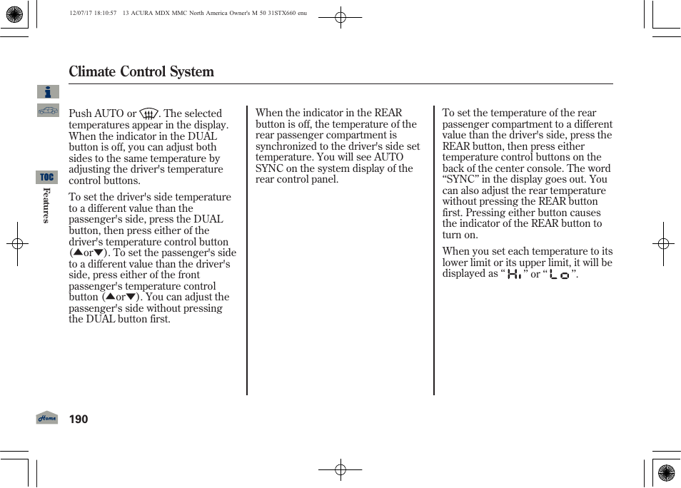 Climate control system | Acura 2013 MDX User Manual | Page 195 / 616