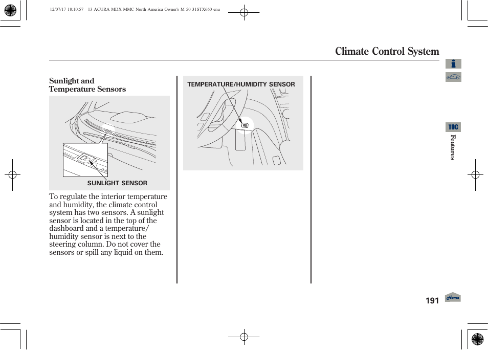 Climate control system | Acura 2013 MDX User Manual | Page 196 / 616