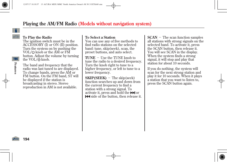 Acura 2013 MDX User Manual | Page 199 / 616