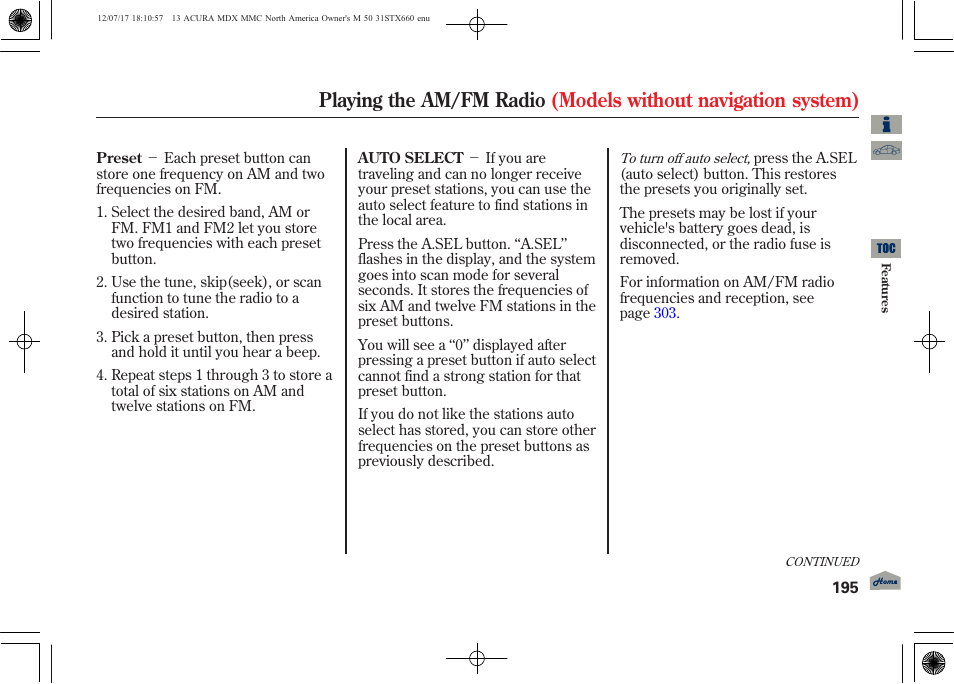 Acura 2013 MDX User Manual | Page 200 / 616