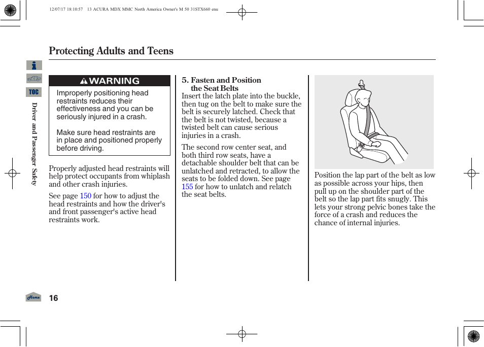 Protecting adults and teens | Acura 2013 MDX User Manual | Page 21 / 616