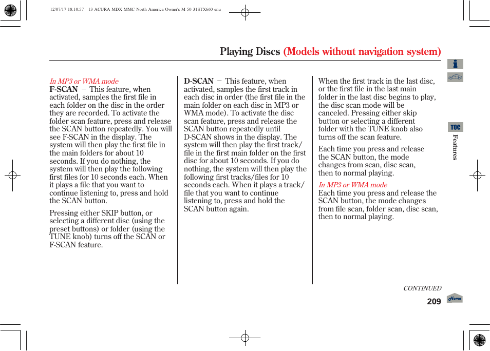 Playing discs (models without navigation system) | Acura 2013 MDX User Manual | Page 214 / 616