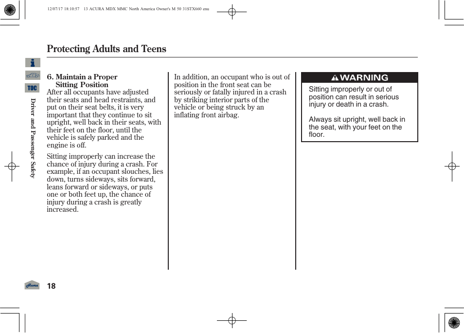 Protecting adults and teens | Acura 2013 MDX User Manual | Page 23 / 616