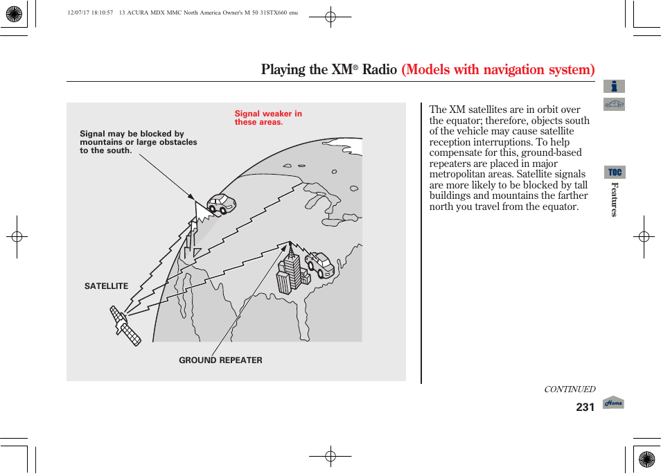 Playing the xm, Radio (models with navigation system) | Acura 2013 MDX User Manual | Page 236 / 616