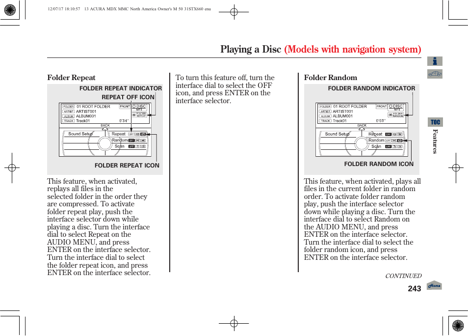 Playing a disc (models with navigation system) | Acura 2013 MDX User Manual | Page 248 / 616