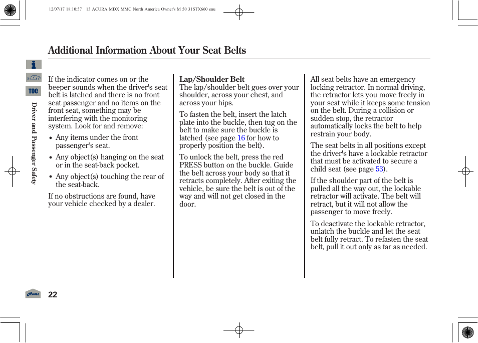 Additional information about your seat belts | Acura 2013 MDX User Manual | Page 27 / 616