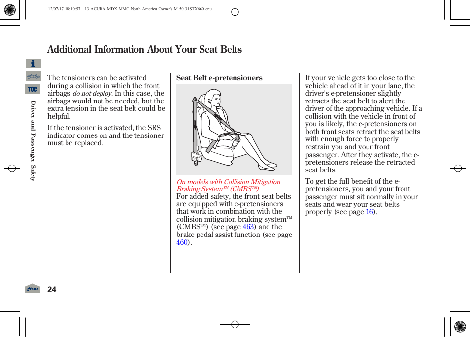 Additional information about your seat belts | Acura 2013 MDX User Manual | Page 29 / 616