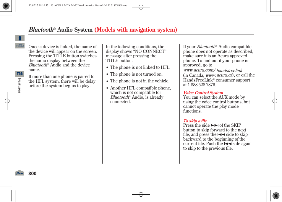 Bluetooth, Audio system (models with navigation system) | Acura 2013 MDX User Manual | Page 305 / 616